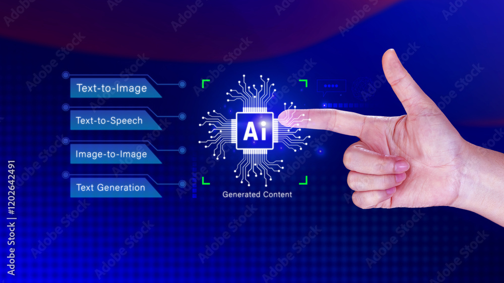 Aufkleber ai tech, artificial intelligence to generate content, text to image, speech, smart ai, using command