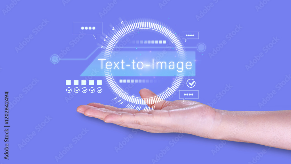 Poster ai tech, text to image, virtual graphic with ai, artificial intelligence, using command prompt for g