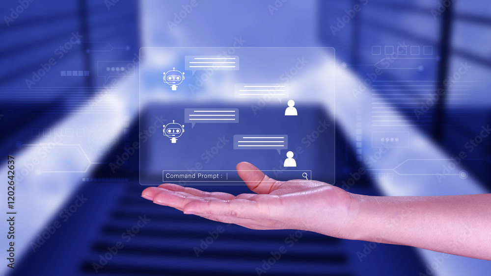 Poster businessman using for digital chatbot, robot application, conversation assistant, ai artificial inte