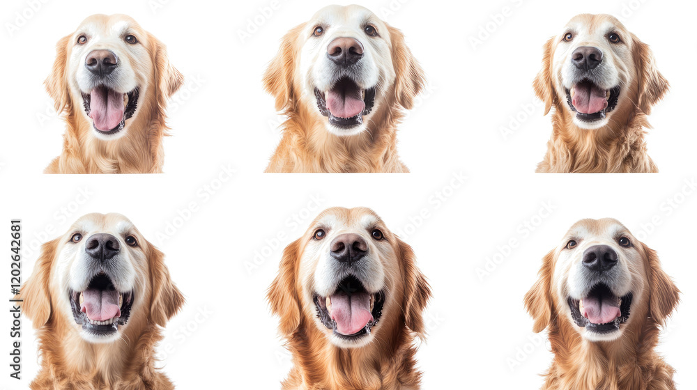 Poster smiling golden retrievers on transparent background generative ai