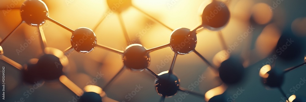 Poster molecular structure highlighted by sunlight showcasing droplets on connections. generative ai