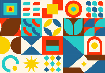 a colorful background with a pattern of different shapes