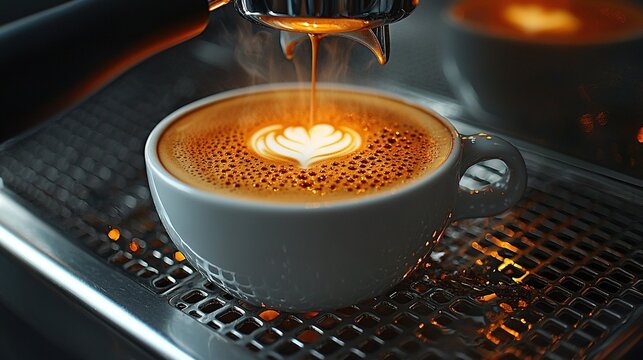   Pouring cappuccino into steaming coffee