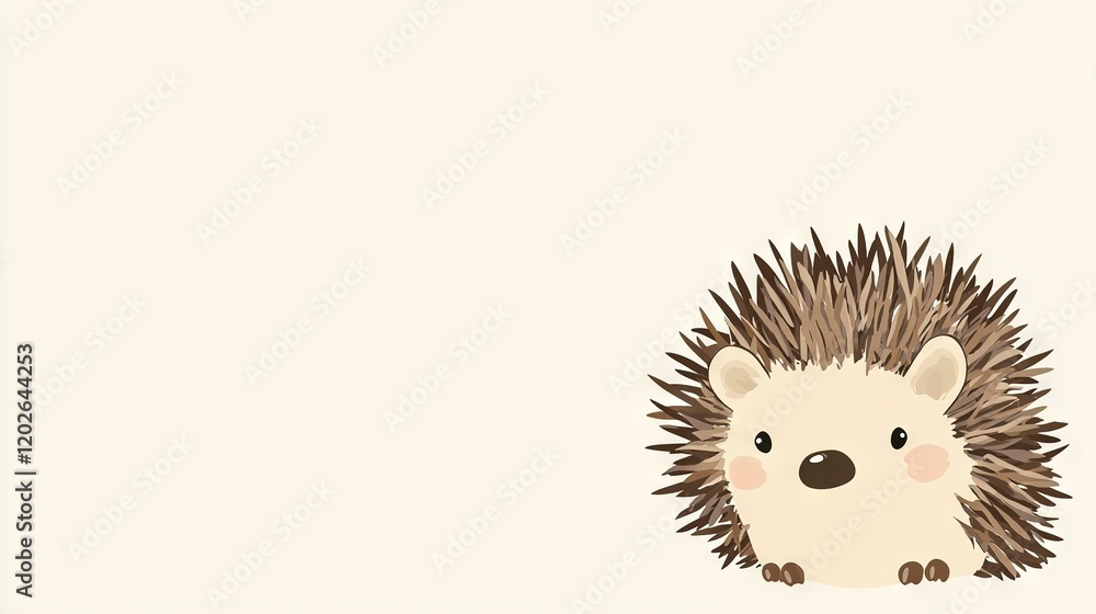 Poster a porcupine on a white background with a blank space for a name in the bottom right corner