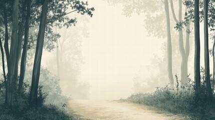 Obraz premium Winding forest trail through tall trees in a serene misty morning. Generative AI