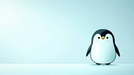 Obraz premium A tiny penguin stands amidst a room's light blue walls and background