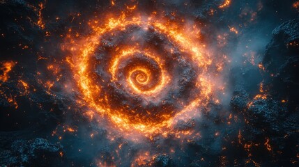 Fototapeta premium A swirling, fiery galaxy in deep space, showcasing cosmic beauty and energy.