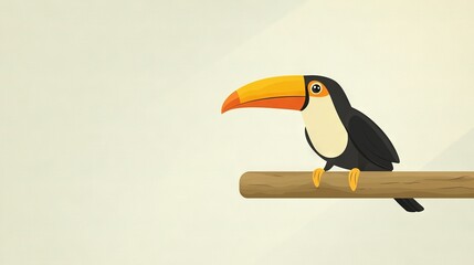 Obraz premium A toucan perched atop a branch, displaying a vibrant yellow beak and striking black and white plumage encircling its neck