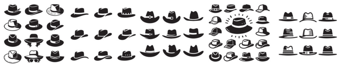 set of silhouette hat vector icons
