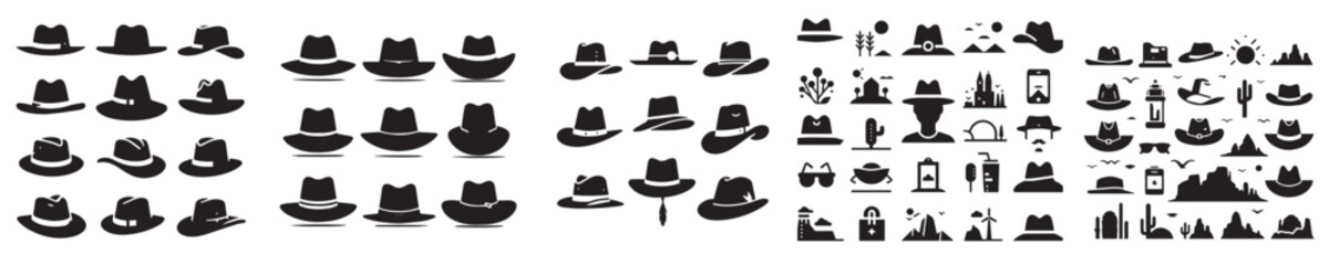 set of silhouette hat vector icons