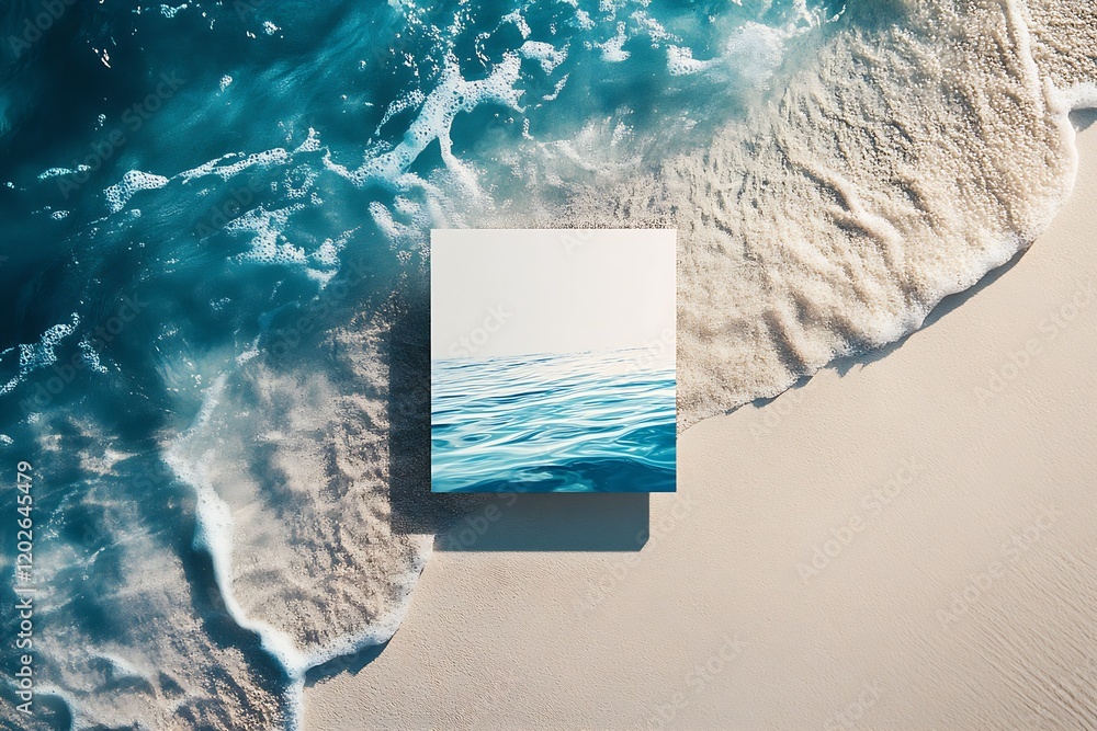 Poster stunning aerial abstract art of ocean waves and sandy beach on a canvas : generative ai