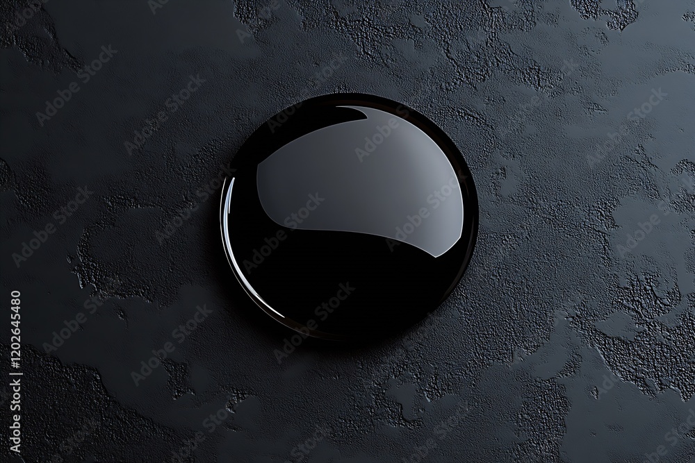Poster glossy black sphere on textured gray surface minimalist art : generative ai