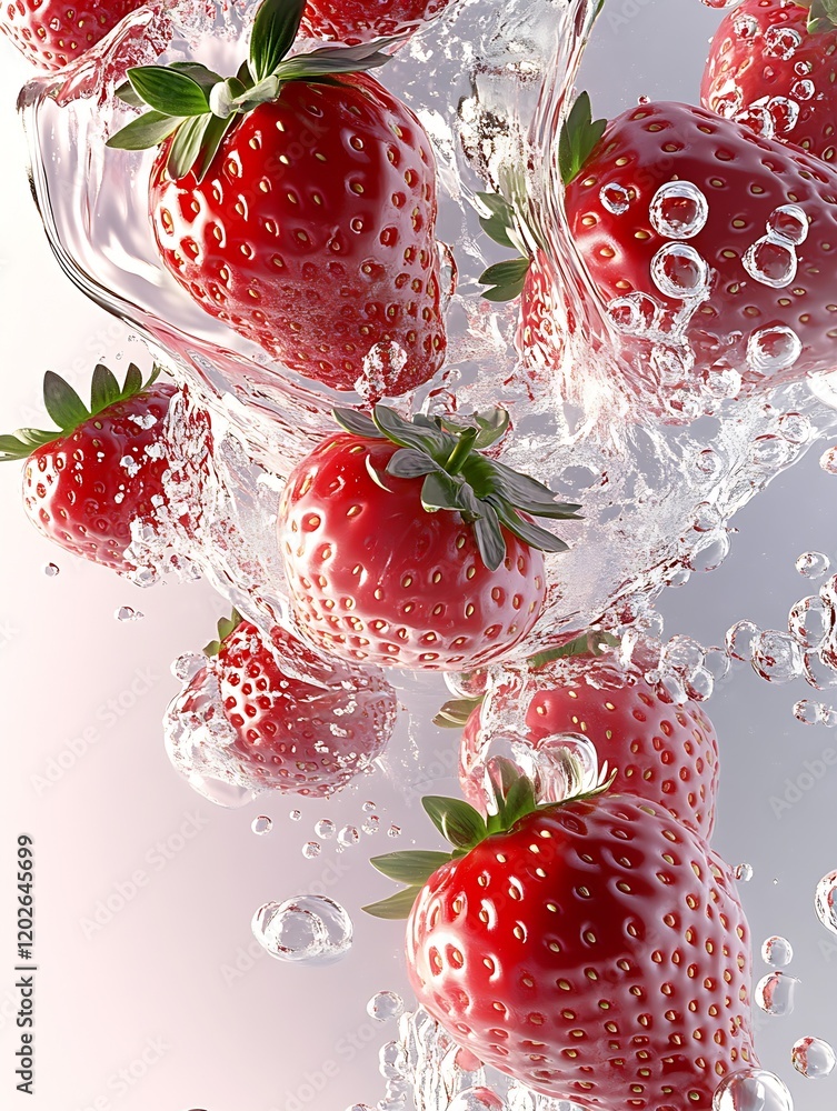 Poster Dynamic Fresh Strawberries Splashing in Crystal Clear Water for Refreshing Concept : Generative AI