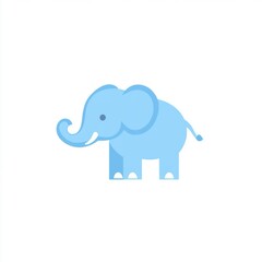 Fototapeta premium Light blue elephant standing, simple design, isolated on white for kid related use