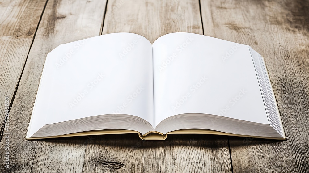 Poster open blank book on rustic wooden table evoking nostalgia and inspiration : generative ai