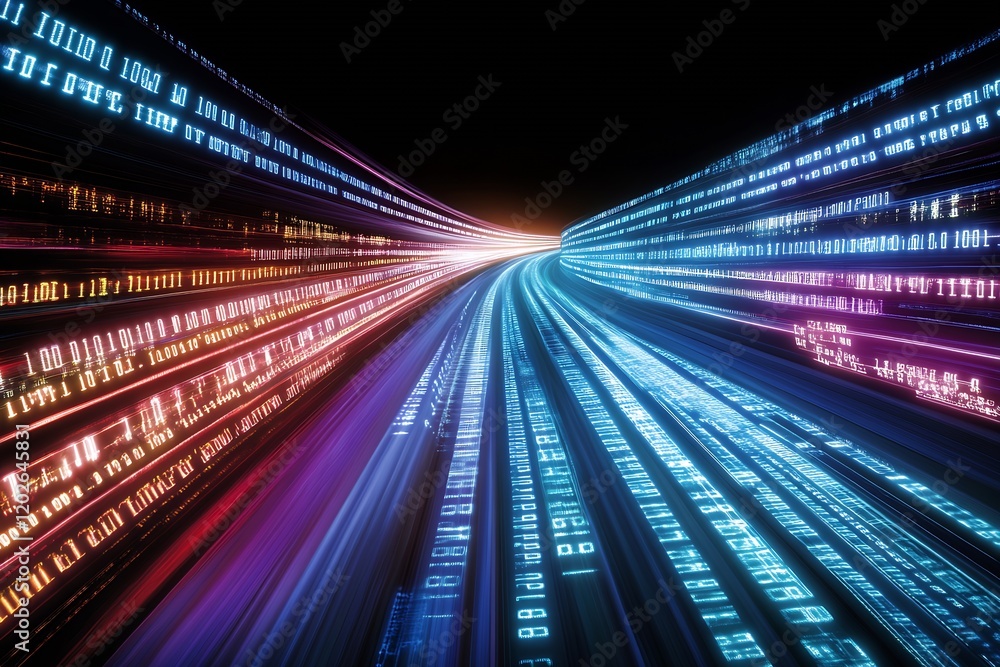 Poster vibrant digital light streaks on high-speed cyber highway background : generative ai