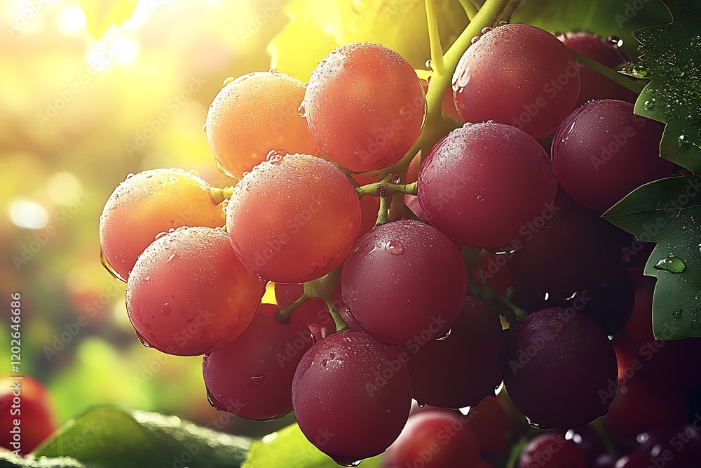 Poster sunlit red grapes with dew glowing in morning light for freshness and harvest concepts : generative 