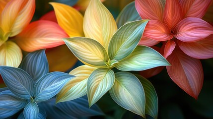 Fototapeta premium A vibrant arrangement of colorful leaves showcasing intricate patterns and textures.