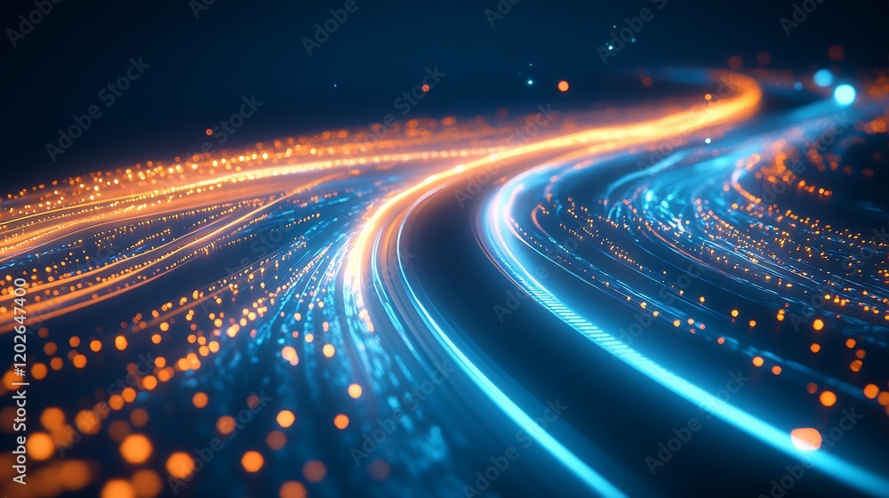 Aufkleber dynamic blue and orange light trails futuristic abstract technology background : generative ai