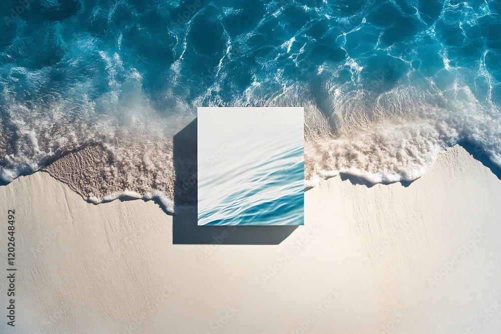 Poster Minimalistic Abstract Ocean Wave Art Canvas Embedded in Sandy Beach Context : Generative AI