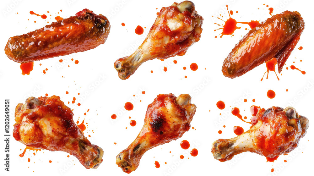Poster hot and spicy chicken wings with splashes of sauce generative ai