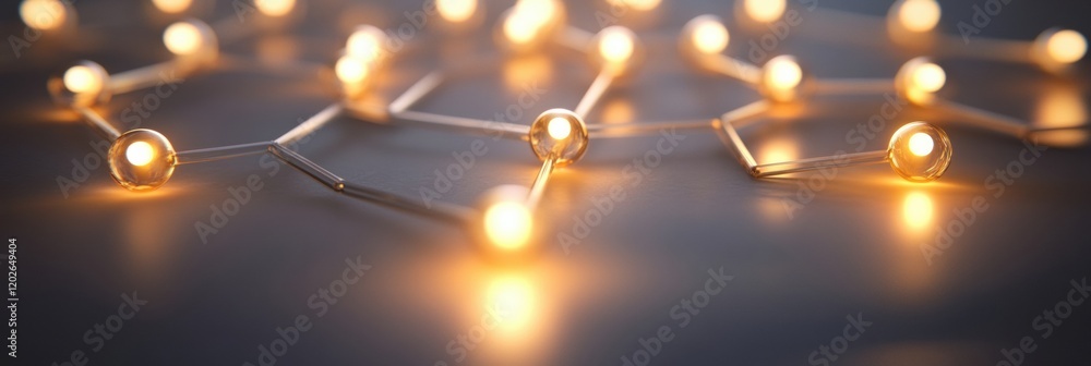 Poster Strings of warm glowing lights interconnected on a dark surface creating a cozy atmosphere for quiet evenings. Generative AI