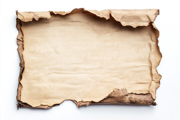 A blank piece old sepia color paper with one corner torn off , isolated on a transparent background.
