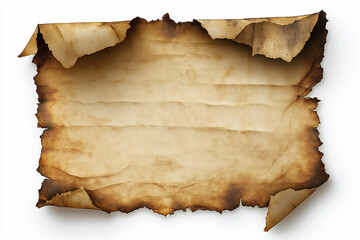 A blank piece old sepia color paper with one corner torn off , isolated on a transparent background.