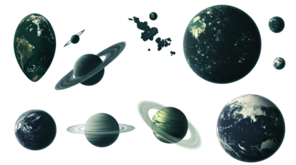 Imaginary Planets Collection on Transparent Background Generative AI