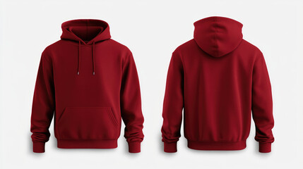 front view and rear view Minimal burgundy hoodie design showcasing front and back views, perfect for casual wear. hoodie jacket mockup