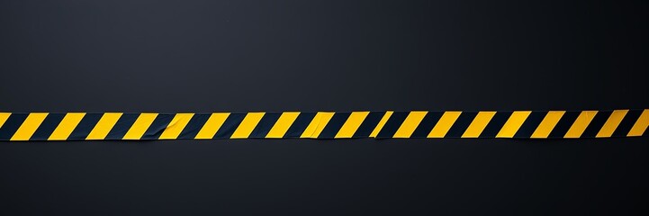 A section of yellow and black striped caution tape against a dark background.