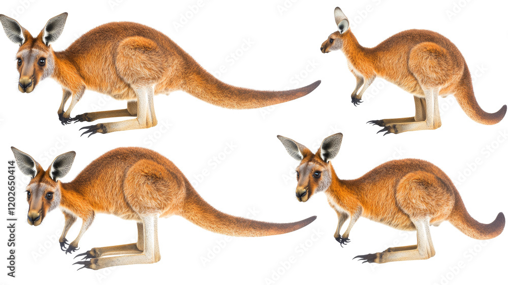 Poster set of kangaroo illustrations on transparent background generative ai