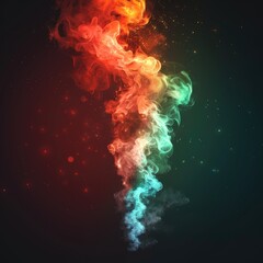 Abstract art of swirling colorful smoke with sparks on a dark background.