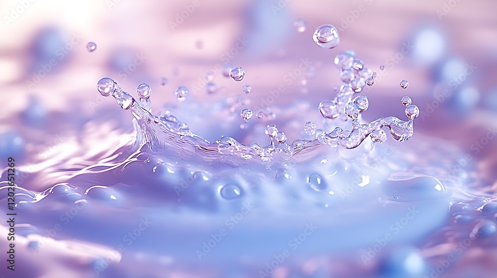 Poster high-resolution splash of water droplets in soft pastel lighting background : generative ai