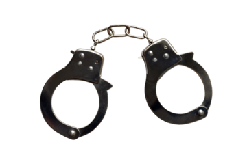 Stainless steel metal handcuffs isolated cutout on transparent