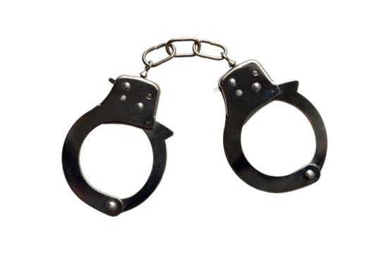 Stainless steel metal handcuffs isolated cutout on transparent