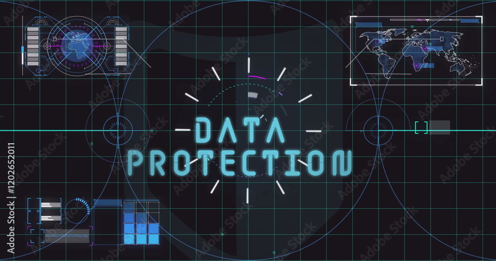 Poster image of data processing with scope scanning on black background