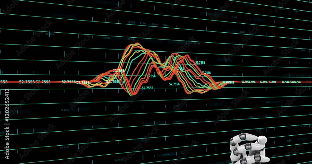 Aufkleber image of data processing and diagrams over robotic arm