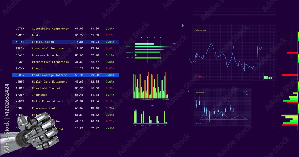 Aufkleber image of data processing and diagrams over robotic arm