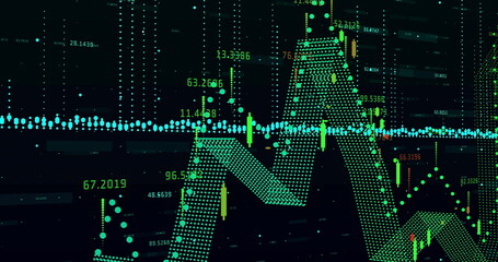 Image of digital data processing over black background