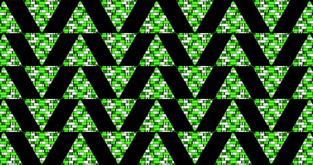 Image of green triangles moving on black background