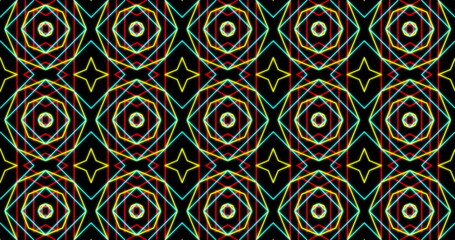 Image of colourful shapes moving on black background