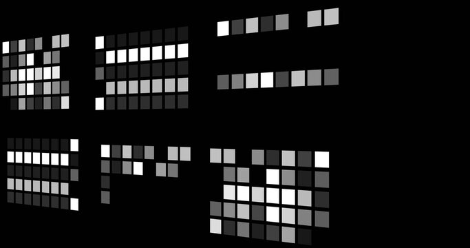 Image of white and gray squares moving on black background - Powered by Adobe