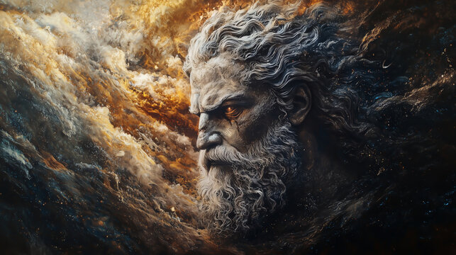 Majestic Aged Godlike Figure Amidst Cosmic Chaos - Powered by Adobe