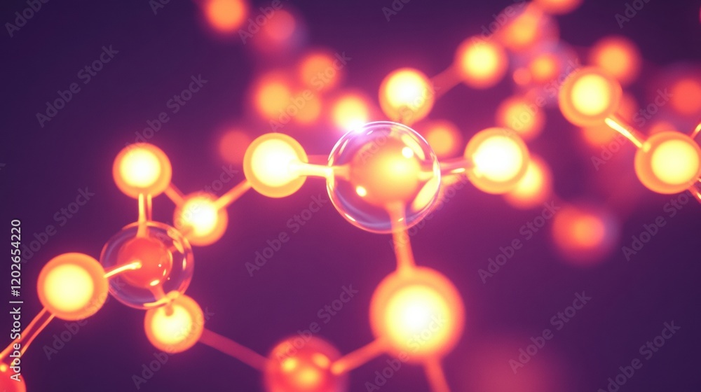 Poster colorful molecular structure showcasing vibrant atoms and bonds in a conceptual environment. generat