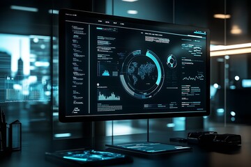 Advanced Digital Dashboard in a High-Tech Office Environment : Generative AI