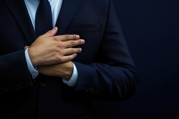 Confident Businessman in Navy Suit with Arms Crossed