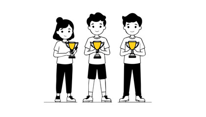 People in sportswear with trophy cup. Flat style vector illustration.