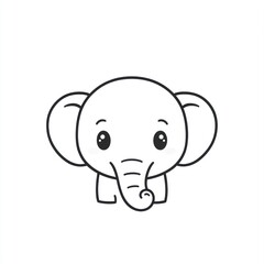 Fototapeta premium A cute, outlined baby elephant, front view, on white background, for kids' art
