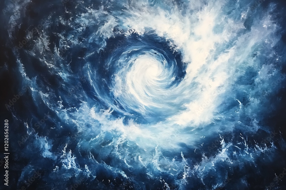 Poster magnificent ocean swirl captured in vortex painting of roaring seas : generative ai